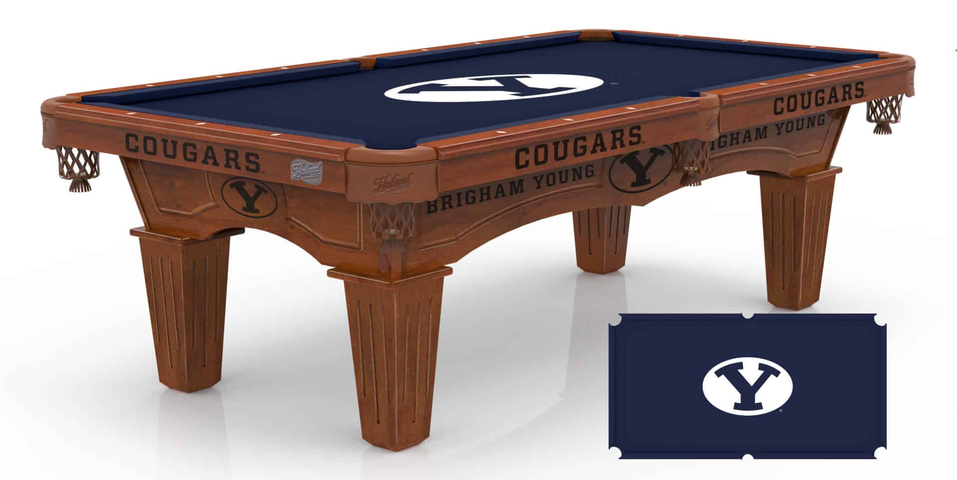 Brigham Young University Pool Table with Chardonnay Finish and Tapered Leg 1 Brigham Young University Pool Table with Chardonnay Finish and Tapered Leg