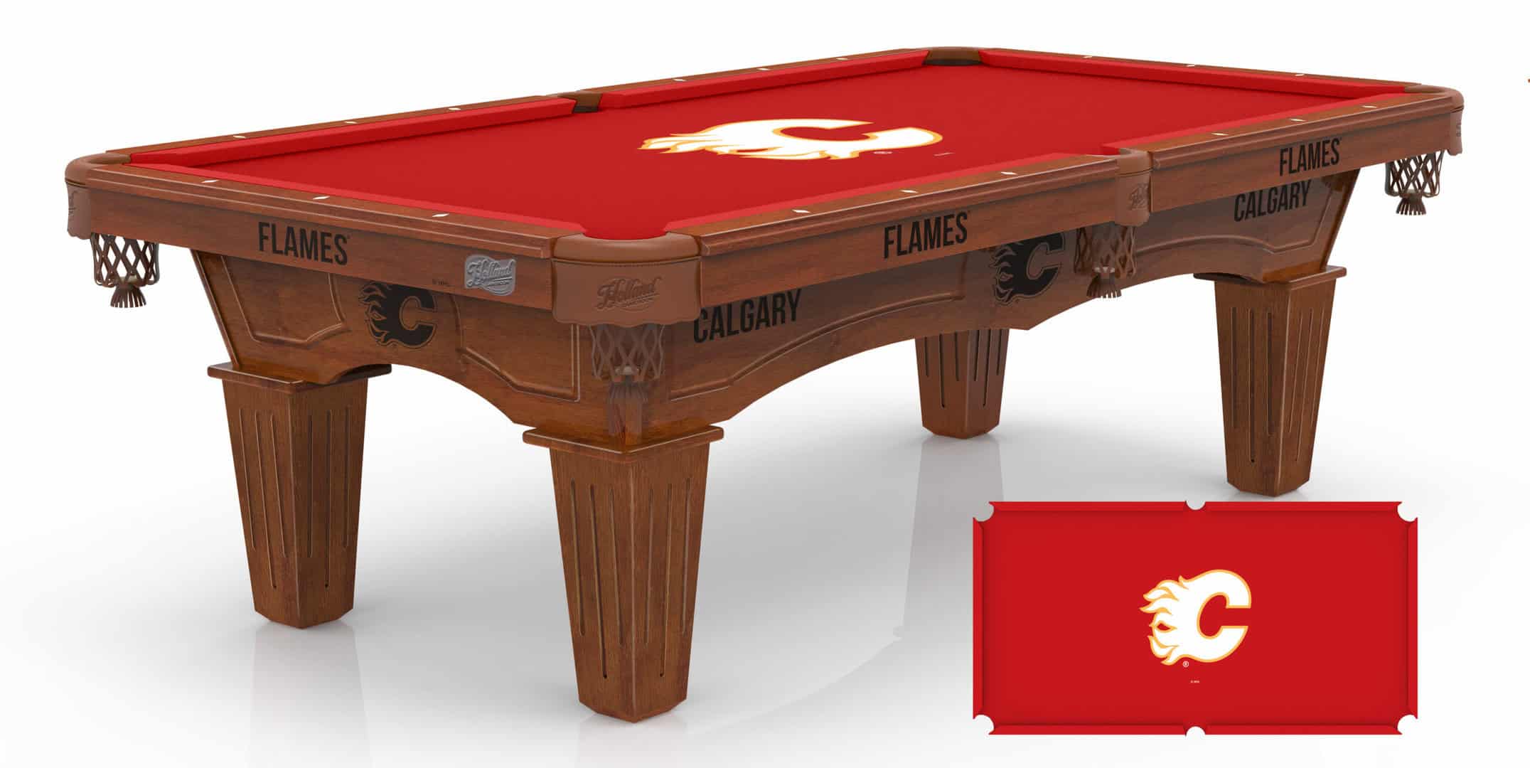 Calgary Flames Pool Table with Chardonnay Finish and Tapered Leg 11 Calgary Flames Pool Table with Chardonnay Finish and Tapered Leg