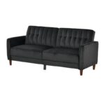 Mid-Century Modern Black Velvet Futon Sleeper Sofa Bed 6 Mid-Century Modern Black Velvet Futon Sleeper Sofa Bed