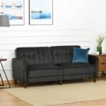 Mid-Century Modern Black Velvet Futon Sleeper Sofa Bed 7 Mid-Century Modern Black Velvet Futon Sleeper Sofa Bed
