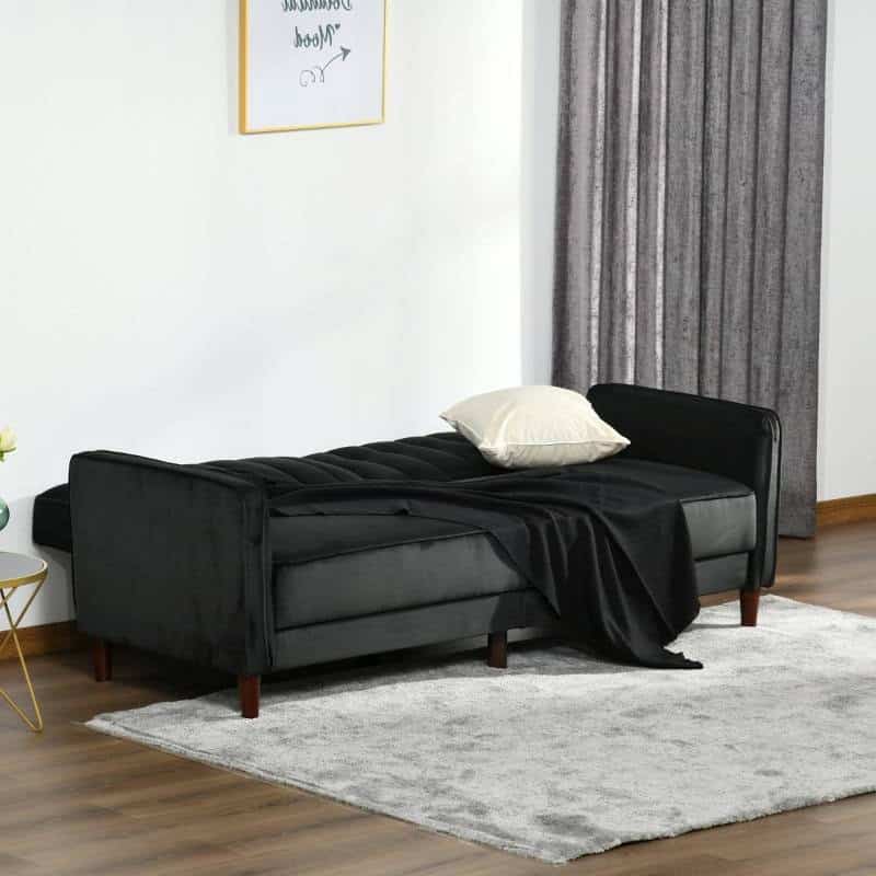Mid-Century Modern Black Velvet Futon Sleeper Sofa Bed 3 Mid-Century Modern Black Velvet Futon Sleeper Sofa Bed - Image 3