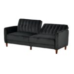 Mid-Century Modern Black Velvet Futon Sleeper Sofa Bed 9 Mid-Century Modern Black Velvet Futon Sleeper Sofa Bed