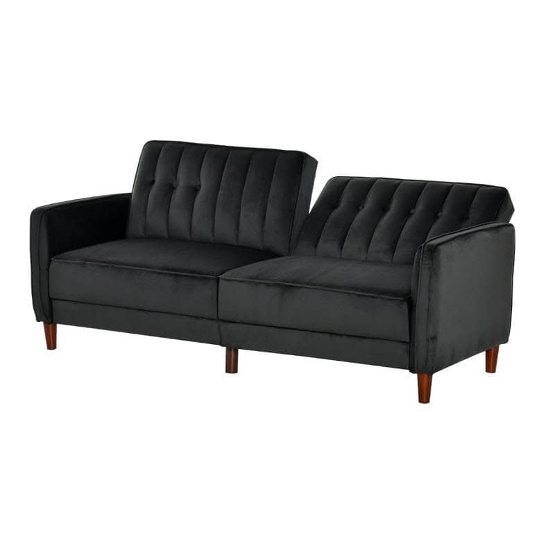 Mid-Century Modern Black Velvet Futon Sleeper Sofa Bed 4 Mid-Century Modern Black Velvet Futon Sleeper Sofa Bed - Image 4