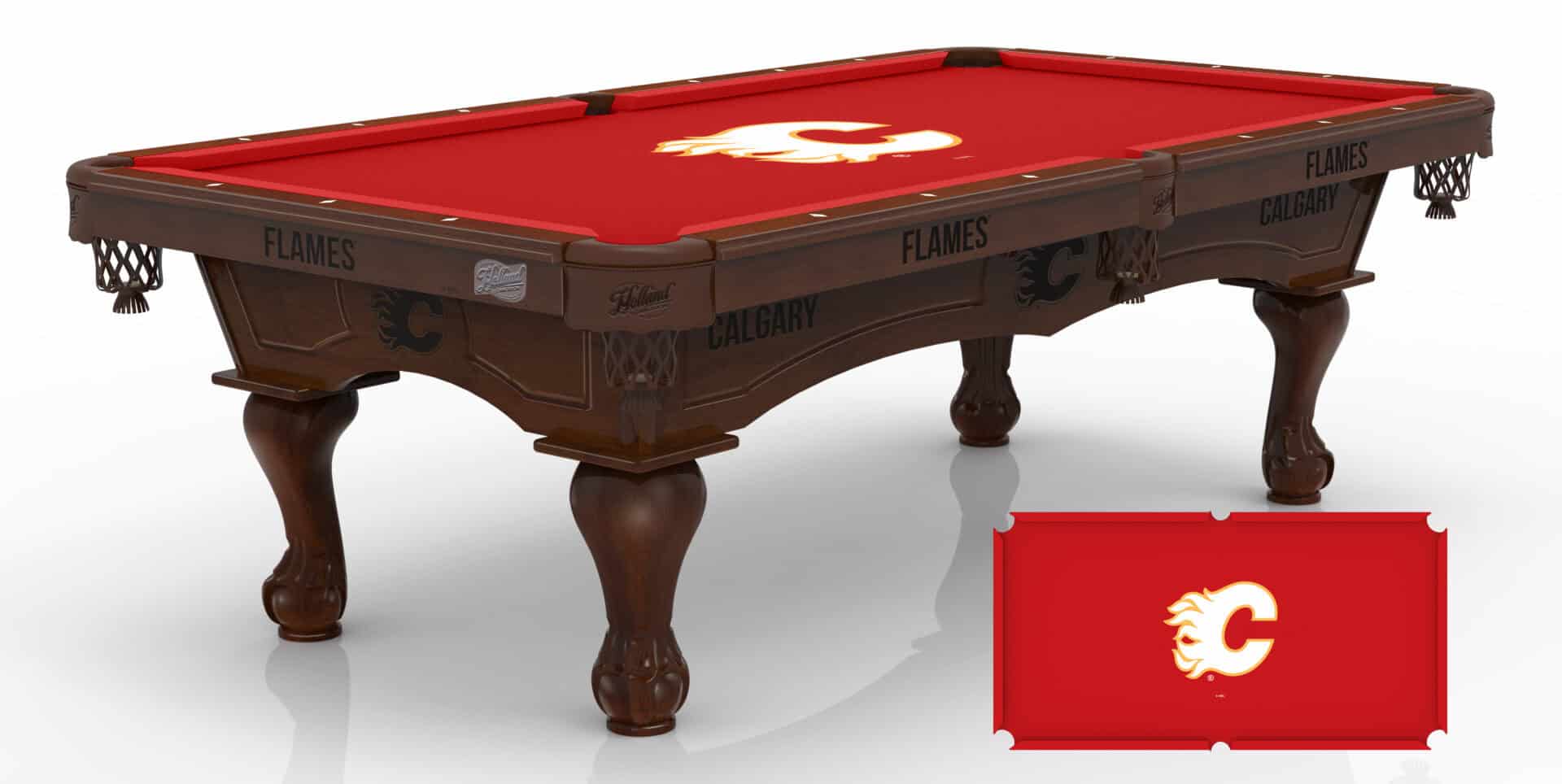 Calgary Flames Pool Table with Navajo Finish and Claw Leg 1 Calgary Flames Pool Table with Navajo Finish and Claw Leg