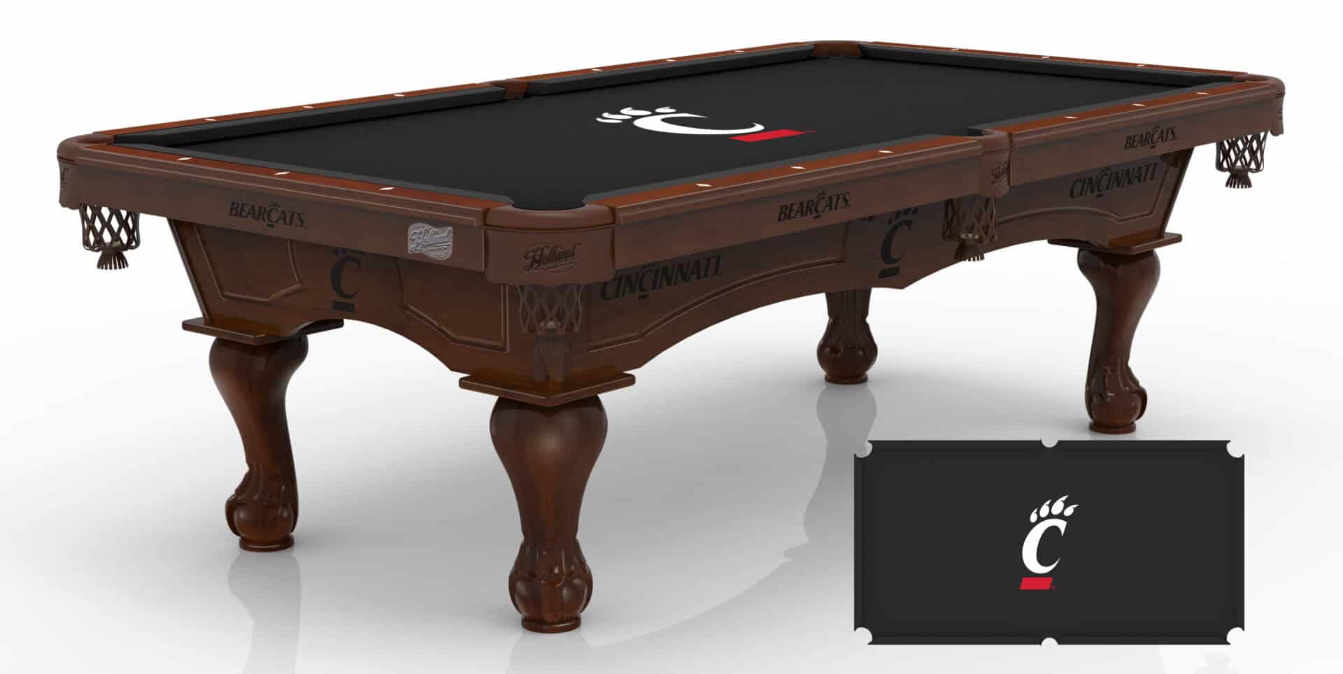 University of Cincinnati Pool Table with Navajo Finish and Claw Leg 1 University of Cincinnati Pool Table with Navajo Finish and Claw Leg