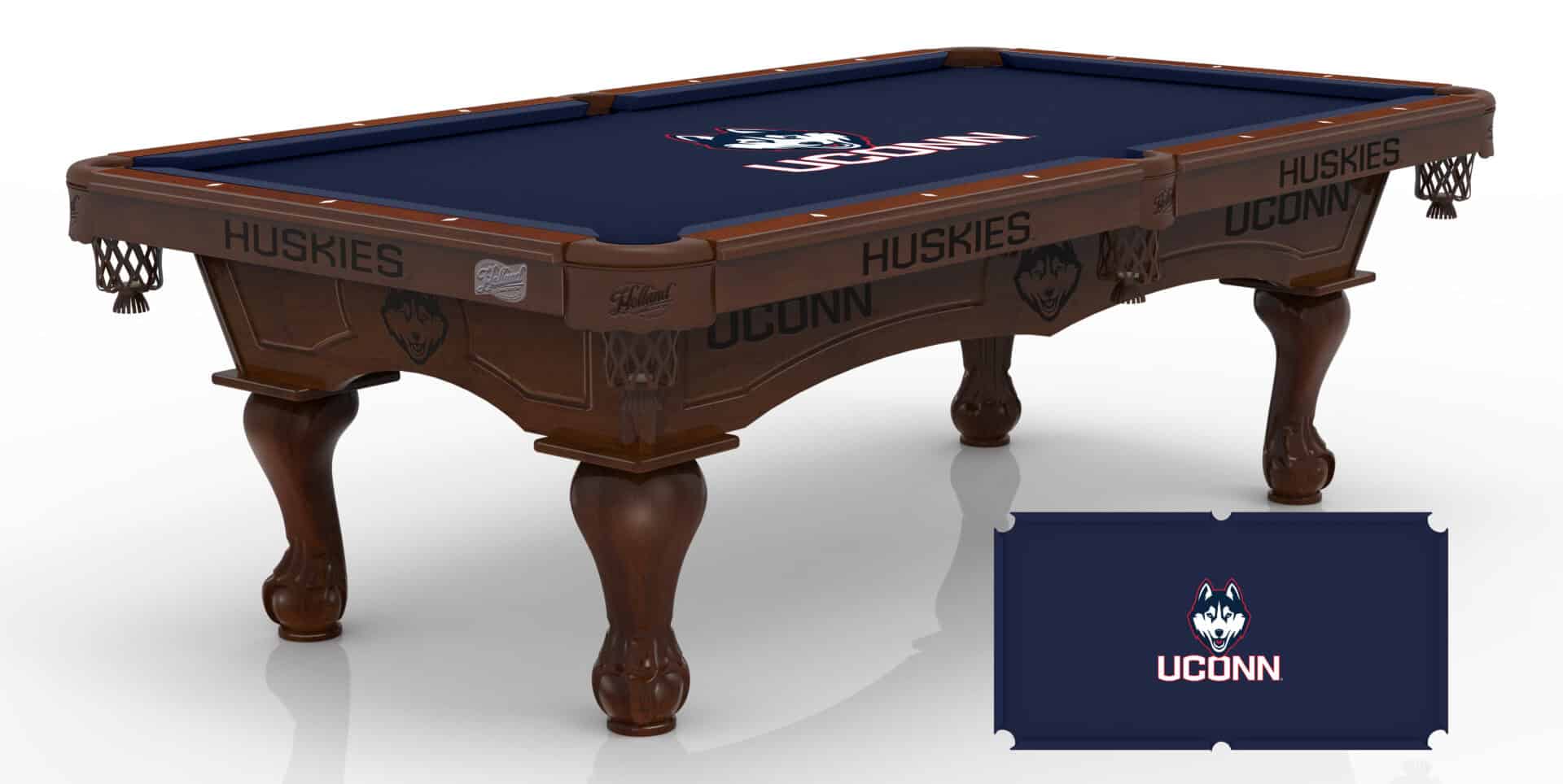 University of Connecticut Pool Table with Navajo Finish and Tapered Leg 1 University of Connecticut Pool Table with Navajo Finish and Tapered Leg