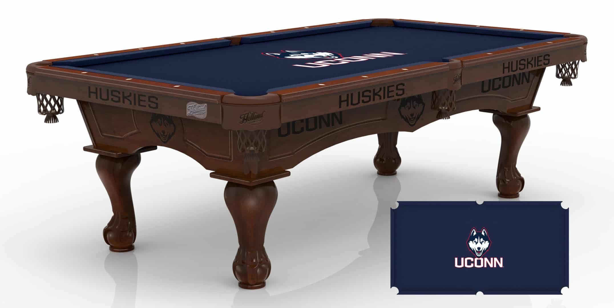 University of Connecticut Pool Table with Navajo Finish and Tapered Leg 11 University of Connecticut Pool Table with Navajo Finish and Tapered Leg