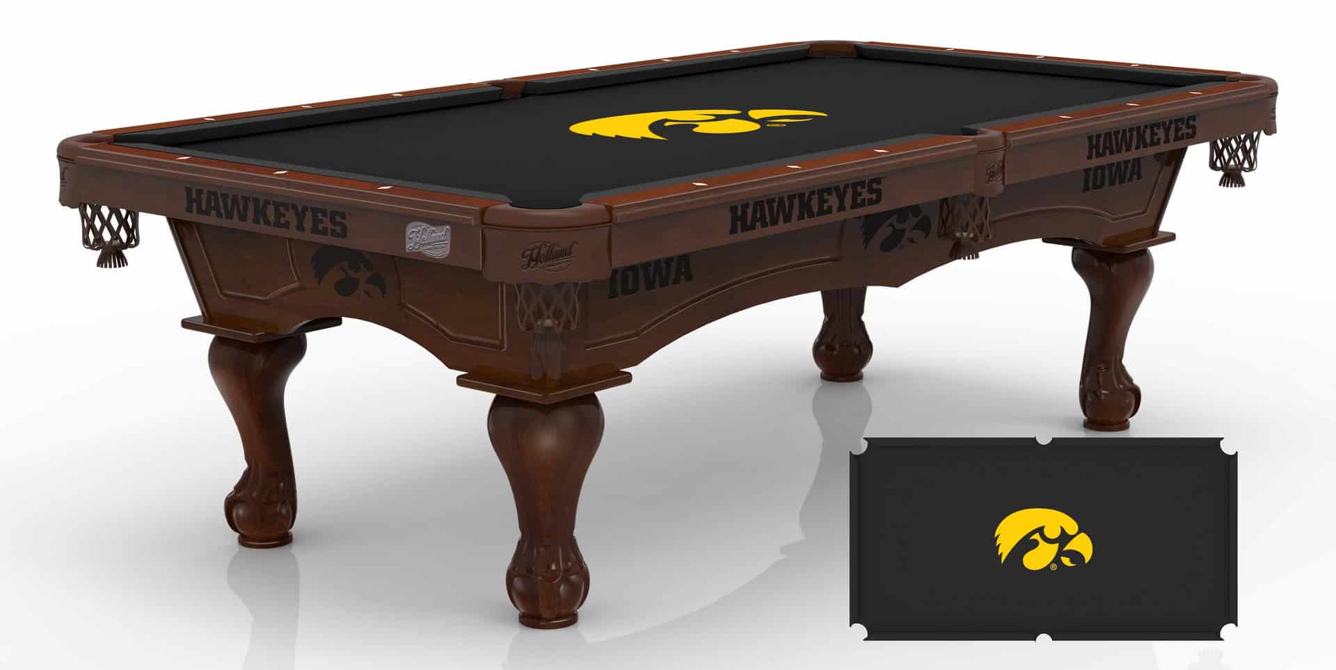 University of Iowa Pool Table with Navajo Finish and Claw Leg 1 University of Iowa Pool Table with Navajo Finish and Claw Leg