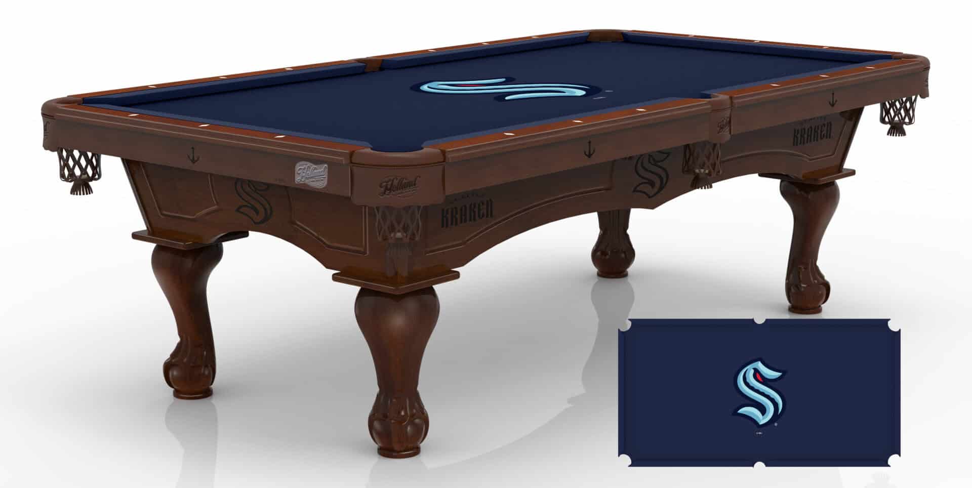 Seattle Kraken Pool Table with Navajo Finish and Claw Leg 1 Seattle Kraken Pool Table with Navajo Finish and Claw Leg