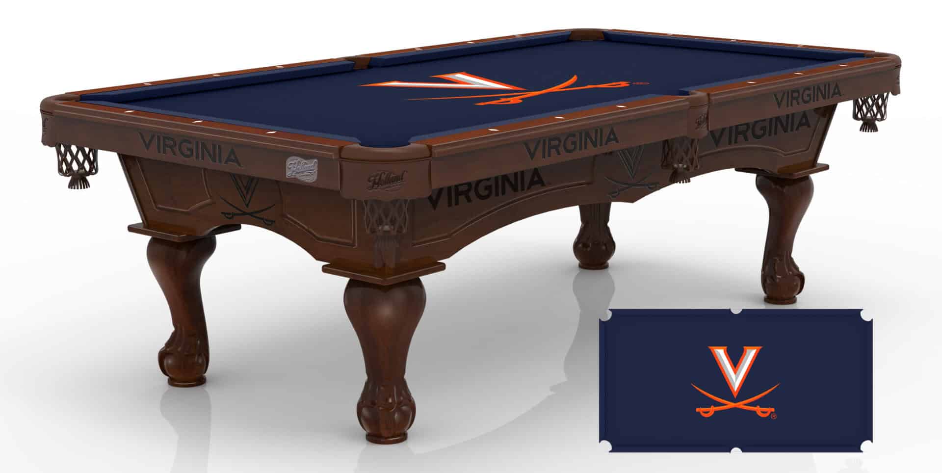 University of Virginia Pool Table with Navajo Finish and Claw Leg 1 University of Virginia Pool Table with Navajo Finish and Claw Leg