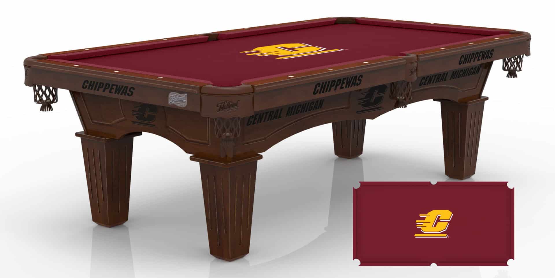 Central Michigan University Pool Table with Navajo Finish and Tapered Leg 1 Central Michigan University Pool Table with Navajo Finish and Tapered Leg
