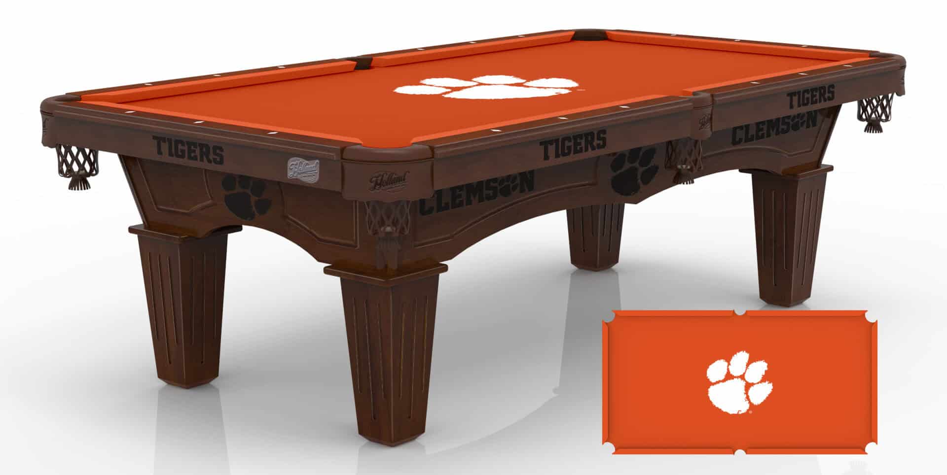 Clemson University Pool Table with Navajo Finish and Tapered Leg 1 Clemson University Pool Table with Navajo Finish and Tapered Leg