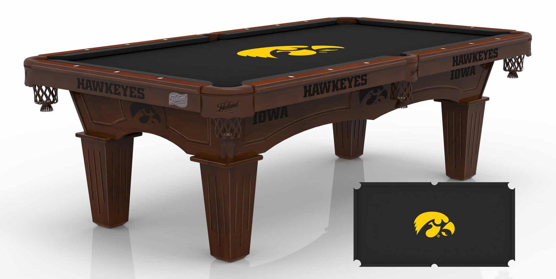 University of Iowa Pool Table with Navajo Finish and Tapered Leg 1 University of Iowa Pool Table with Navajo Finish and Tapered Leg