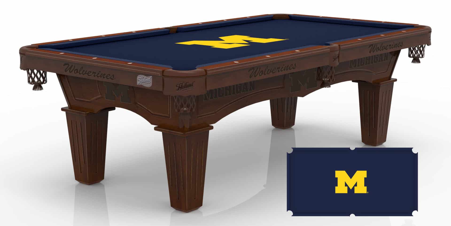 University of Michigan Pool Table with Navajo Finish and Tapered Leg 1 University of Michigan Pool Table with Navajo Finish and Tapered Leg