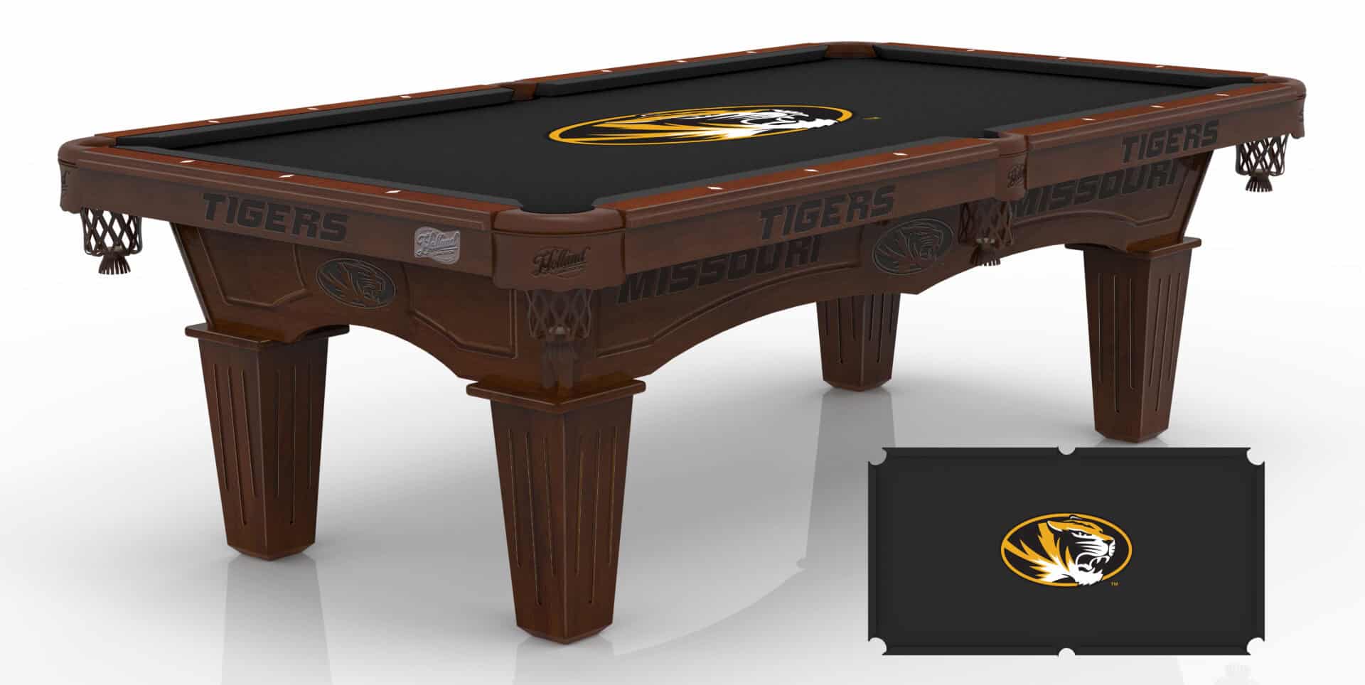 University of Missouri Pool Table with Navajo Finish and Tapered Leg 1 University of Missouri Pool Table with Navajo Finish and Tapered Leg