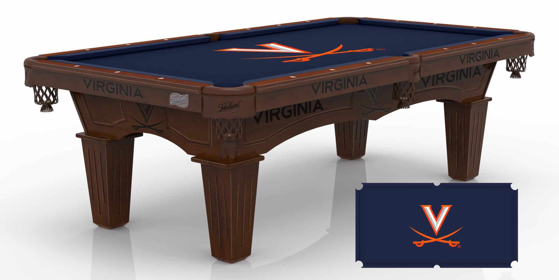 University of Virginia Pool Table with Navajo Finish and Tapered Leg 1 University of Virginia Pool Table with Navajo Finish and Tapered Leg