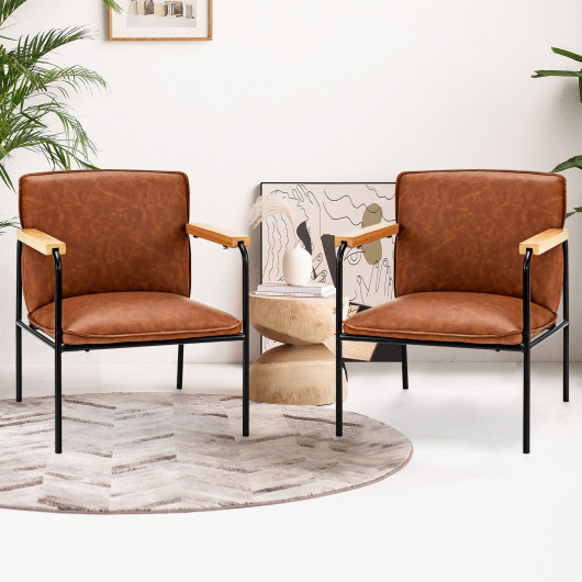 PU Leather Ergonomic Accent Chair with Sturdy Rubber Wood Arms 2 PU Leather Ergonomic Accent Chair with Sturdy Rubber Wood Arms - Image 2
