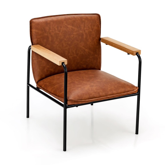 PU Leather Ergonomic Accent Chair with Sturdy Rubber Wood Arms 3 PU Leather Ergonomic Accent Chair with Sturdy Rubber Wood Arms - Image 3