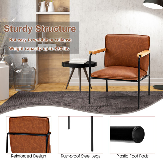 PU Leather Ergonomic Accent Chair with Sturdy Rubber Wood Arms 5 PU Leather Ergonomic Accent Chair with Sturdy Rubber Wood Arms - Image 5
