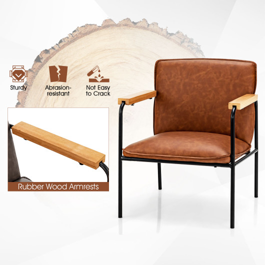 PU Leather Ergonomic Accent Chair with Sturdy Rubber Wood Arms 6 PU Leather Ergonomic Accent Chair with Sturdy Rubber Wood Arms - Image 6