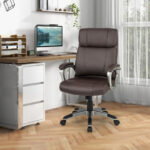 Ergonomic Swivel Office Chair with Lumbar Support and Wheels Brown