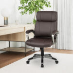 Ergonomic Swivel Office Chair with Lumbar Support and Wheels Brown