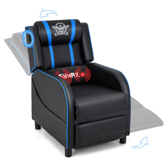 Blue PU Leather Massage Gaming Recliner Chair with Bluetooth Speakers 3 Blue PU Leather Massage Gaming Recliner Chair with Bluetooth Speakers - Image 3