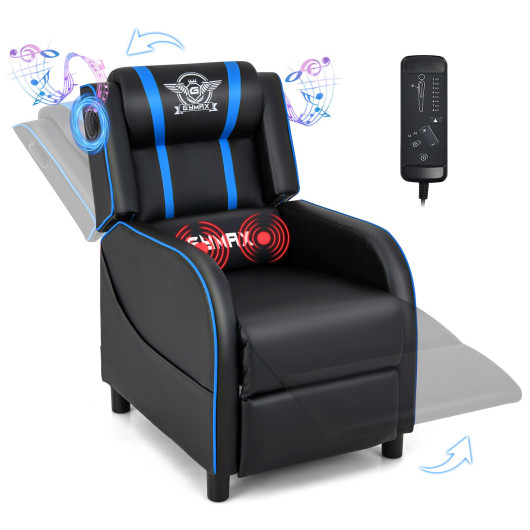 Blue PU Leather Massage Gaming Recliner Chair with Bluetooth Speakers 4 Blue PU Leather Massage Gaming Recliner Chair with Bluetooth Speakers - Image 4