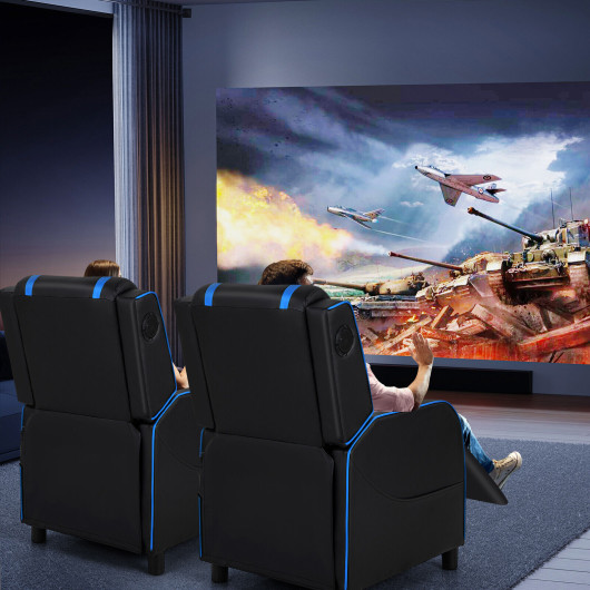 Blue PU Leather Massage Gaming Recliner Chair with Bluetooth Speakers 6 Blue PU Leather Massage Gaming Recliner Chair with Bluetooth Speakers - Image 6