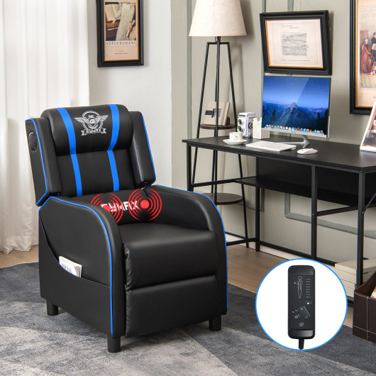Blue PU Leather Massage Gaming Recliner Chair with Bluetooth Speakers 7 Blue PU Leather Massage Gaming Recliner Chair with Bluetooth Speakers - Image 7