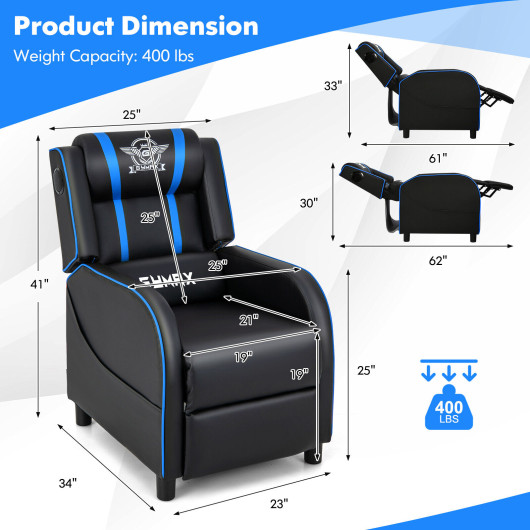 Blue PU Leather Massage Gaming Recliner Chair with Bluetooth Speakers 5 Blue PU Leather Massage Gaming Recliner Chair with Bluetooth Speakers - Image 5