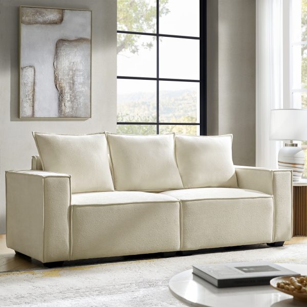 Paavo Beige Modern Boucle or Faux Leather Sofa 1