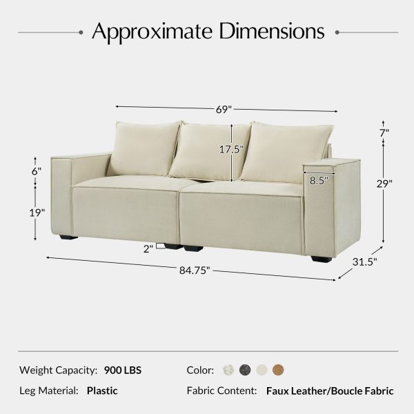 Paavo Beige Modern Boucle or Faux Leather Sofa 4