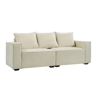 Paavo Beige Modern Boucle or Faux Leather Sofa