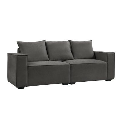 Paavo Grey Modern Boucle or Faux Leather Sofa with Cushions