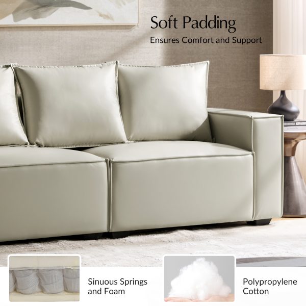 Paavo Ivory Modern Boucle or Faux Leather Sofa with Cushions 2