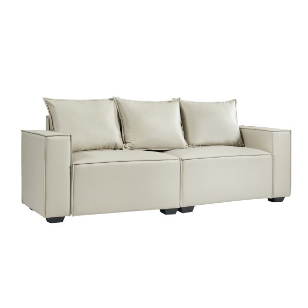 Paavo Ivory Modern Boucle or Faux Leather Sofa with Cushions