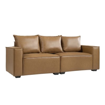 Paavo Walnut Modern Boucle or Faux Leather Sofa with Cushions