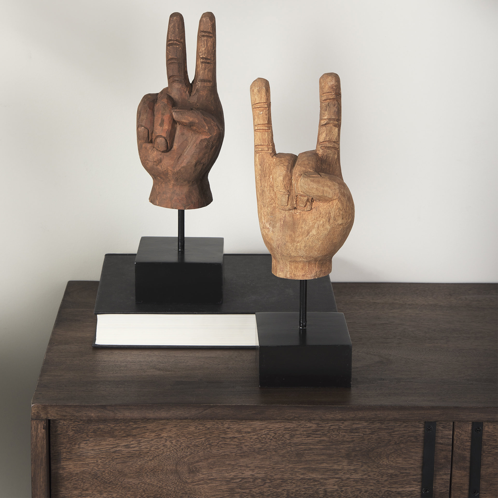 Pacem 4L x 4W Natural Wooden Carved Peace Sign Hand 3 Pacem 4L x 4W Natural Wooden Carved Peace Sign Hand - Image 3