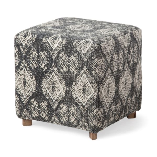 Pallu 18.75H Dhurrie Cotton Cover wFour Wooden Legs Ottoman
