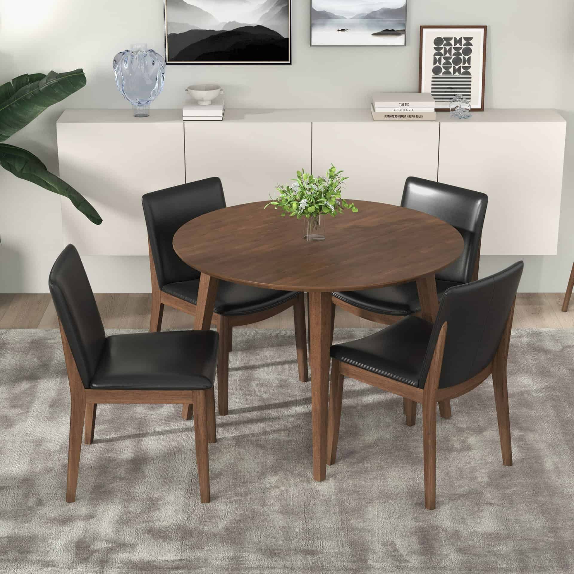 White Solid Wood Round Mid-Century Dining Table for Small Spaces 2 White Solid Wood Round Mid-Century Dining Table for Small Spaces - Image 2
