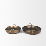 Pama Hammered Gold Metal Decorative Trays (Set of 2)