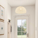 Farmhouse Rattan Pendant Light with Adjustable Rope Beige