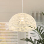 Farmhouse Rattan Pendant Light with Adjustable Rope Beige