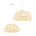 Farmhouse Rattan Pendant Light with Adjustable Rope Beige
