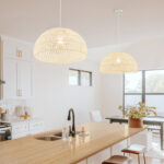 Farmhouse Rattan Pendant Light with Adjustable Rope Beige