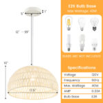 Farmhouse Rattan Pendant Light with Adjustable Rope Beige