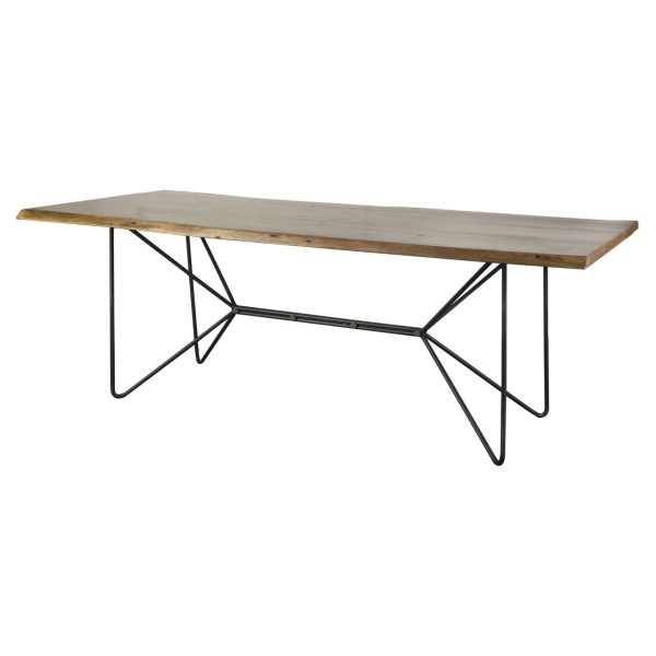 Papillion II 84.0L x 38.0W x 30.0H Rectangular Natural Wood Top WBlack Iron Base Dining Table