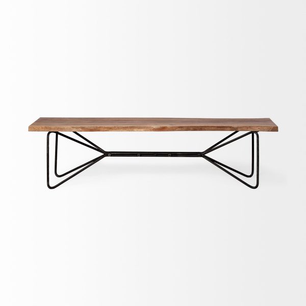 Papillion III 66x18 Natural Solid Wood and Iron Dining Bench 2