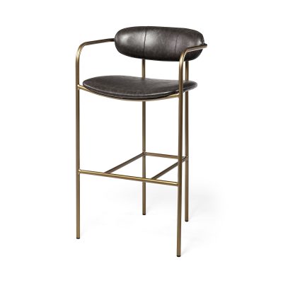 Parker Brown Faux Leather Seat Gold Metal Bar Stool
